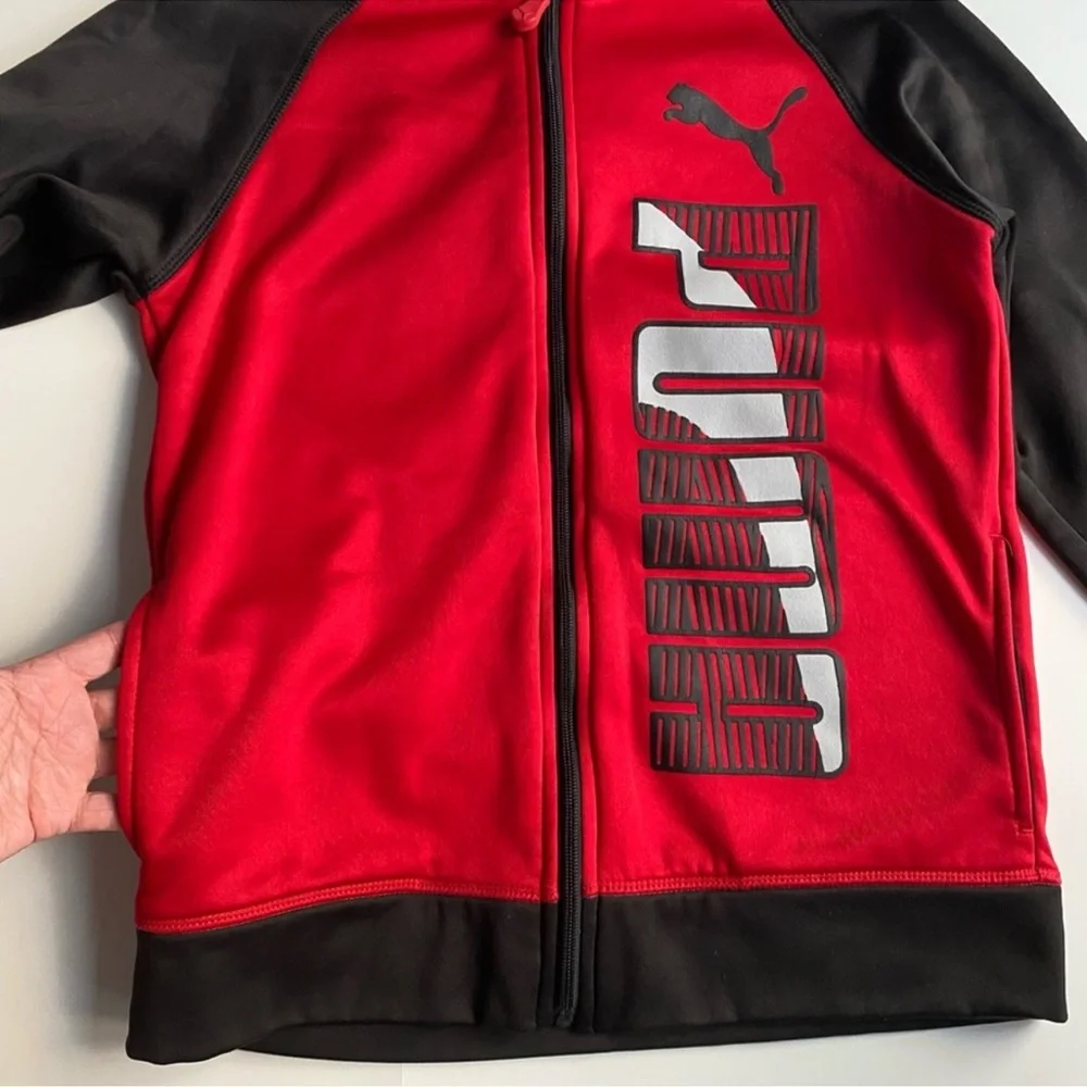 PUMA Red/Black Zip Up Hoodie Sweatshirt Boys Jacket